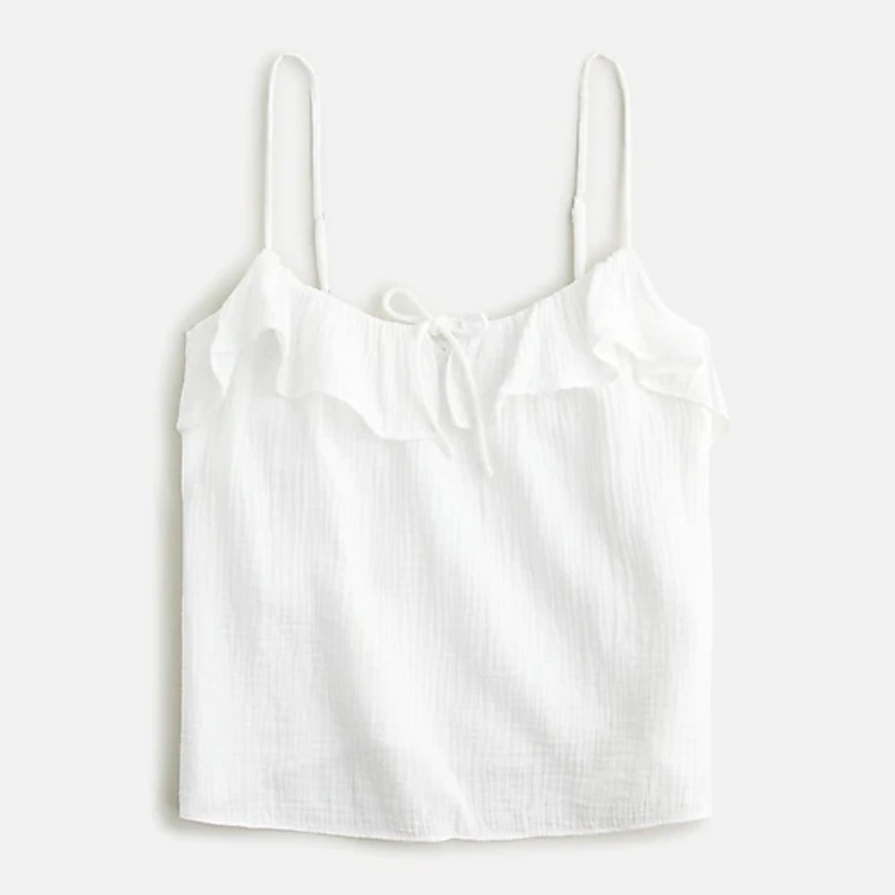 J. Crew White Ruffle-Trim Cotton Camisole